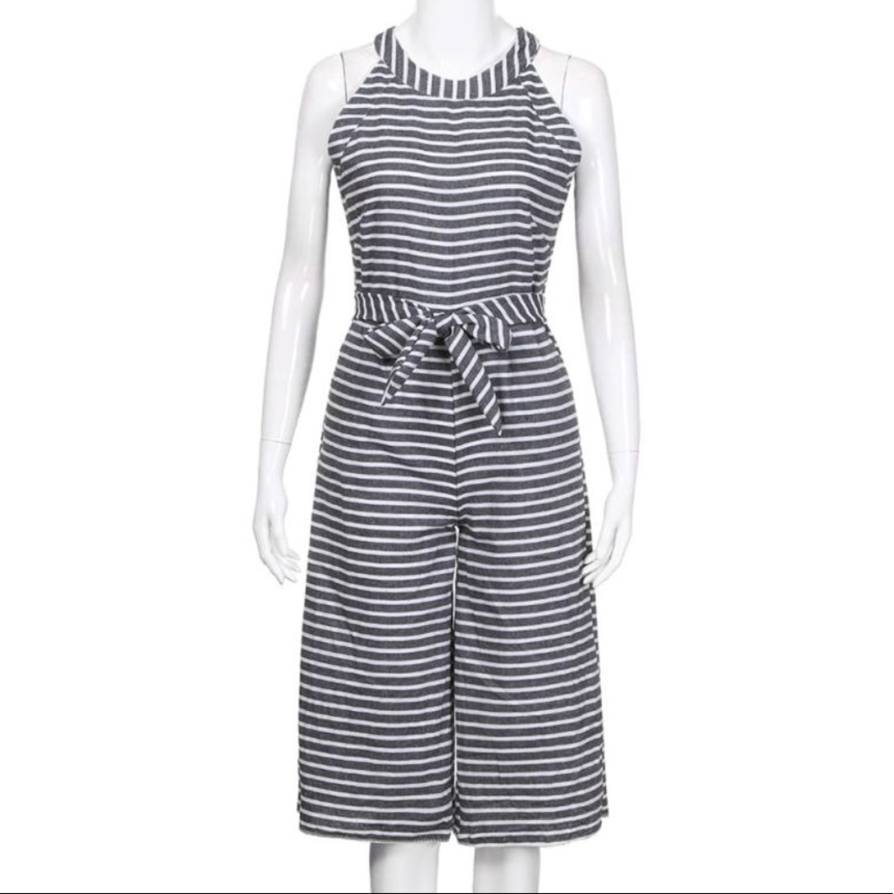 Grey and White Tie Front Romper - Picture 4 of 5